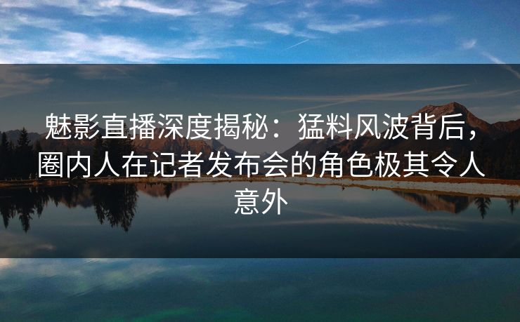 魅影直播深度揭秘：猛料风波背后，圈内人在记者发布会的角色极其令人意外