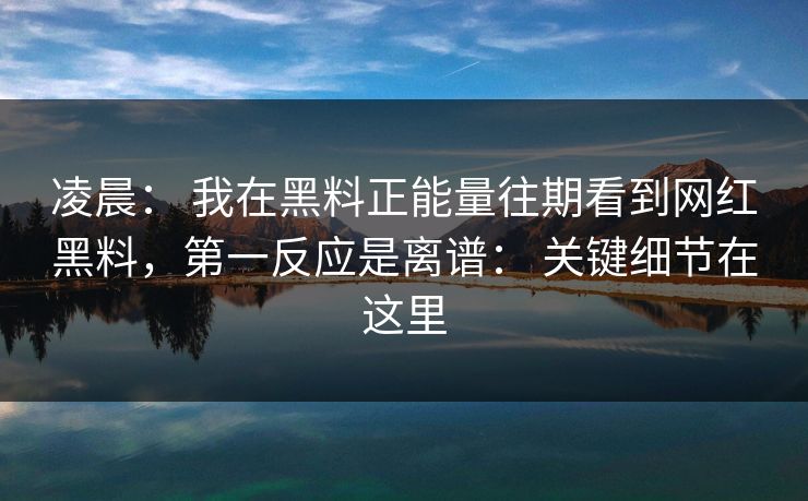凌晨： 我在黑料正能量往期看到网红黑料，第一反应是离谱： 关键细节在这里